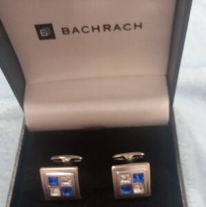 Bachrach Silver and Blue Cufflinks